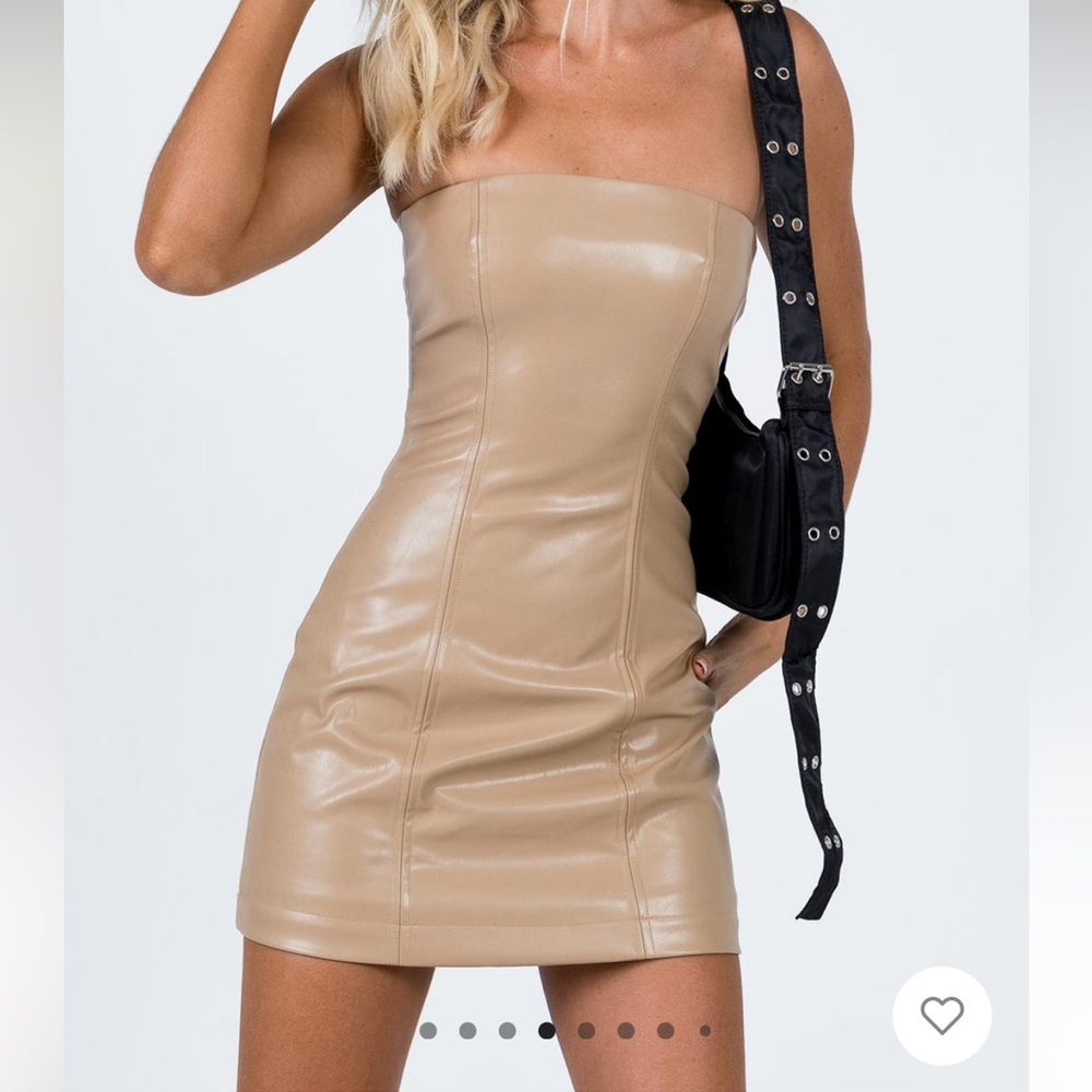 Princess Polly Hailey beige/ tan strapless mini dress faux leather